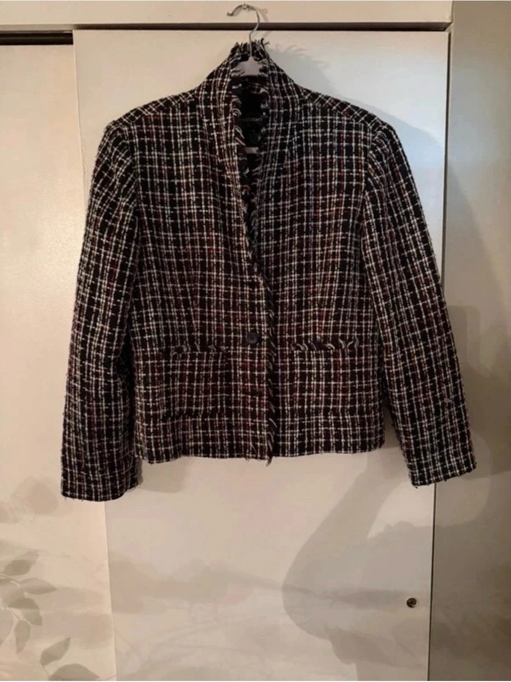 Requirements Black and White Tweed Cropped Blazer
